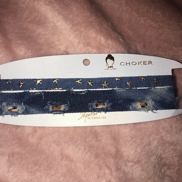 Denim and gold chokers boutique find nwt - Picture 1 of 1